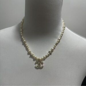 CHANEL Pearl Necklace with Gold and Silver Details